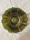 Vintage Fenton Ten 10 Mums Scarce Green Carnival Glass Fruit Bowl 9.5"