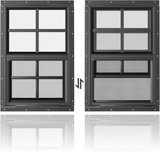 2 Pack Shed Windows 14" W X 21" H Flush Mount, Black Household Windows for Playh