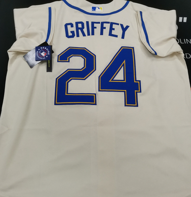 #ad #ad Ken Griffey Jr. #24 Mariners Cream Cool Base Sewn Stitched Jersey. $46.99