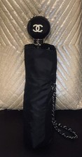 CHANEL Folding Umbrella Black sun and rain for women fashion item coco mark
