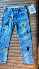 NWT Stella McCartney Girl's 8 Wild Cat Embroidered Jeans Waist across 12 inches.