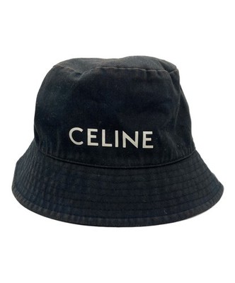 CELINE Bucket Hat Cap Logo Black Size L Unisex Authentic