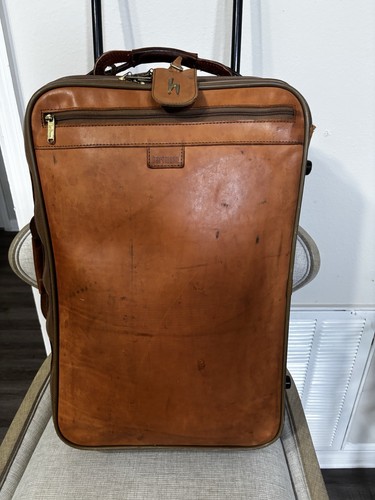Hartmann Limited Edition Tan Belting Leather Carry On Rare Luggage On Wheels 22" - Picture 3 of 12
