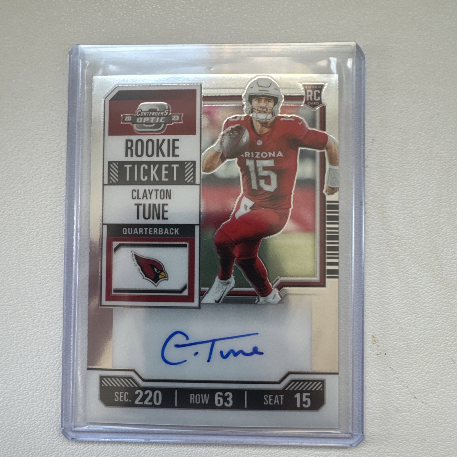 2023 Panini Contenders Optic Rookie Ticket Clayton Tune #106 Rookie Silver Auto