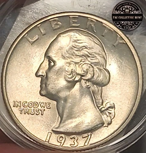 1937-D Washington Silver Quarter GEM BU *UNCIRCULATED* Doubling On Reverse