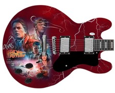 Michael J. Fox Signed Back To The Future Photo Graphics Guitar ACOA