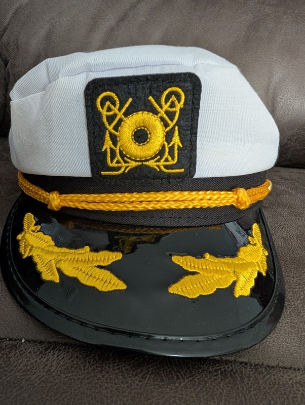 Captain's Hat Vinyl Bill Great for Costumes Adjustable Size Navy Yacht Cap
