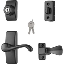 Door Lever Set Metal Matte Black 4 Piece Lock Handle Kit for Storm Doors