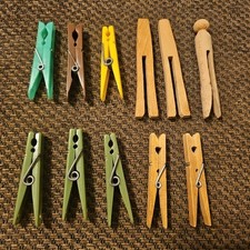 Lot of 11 Pcs 5 Wooden Clothespins 2 spring clip 6 PLASTIC COLORED 3"