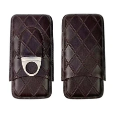 Men's portable cigar moisture-proof case leather cover brown includedCigarCutter
