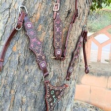WILDRACE Premium Horse Show Saddle Tack Western Leather Headstall Breast Collar
