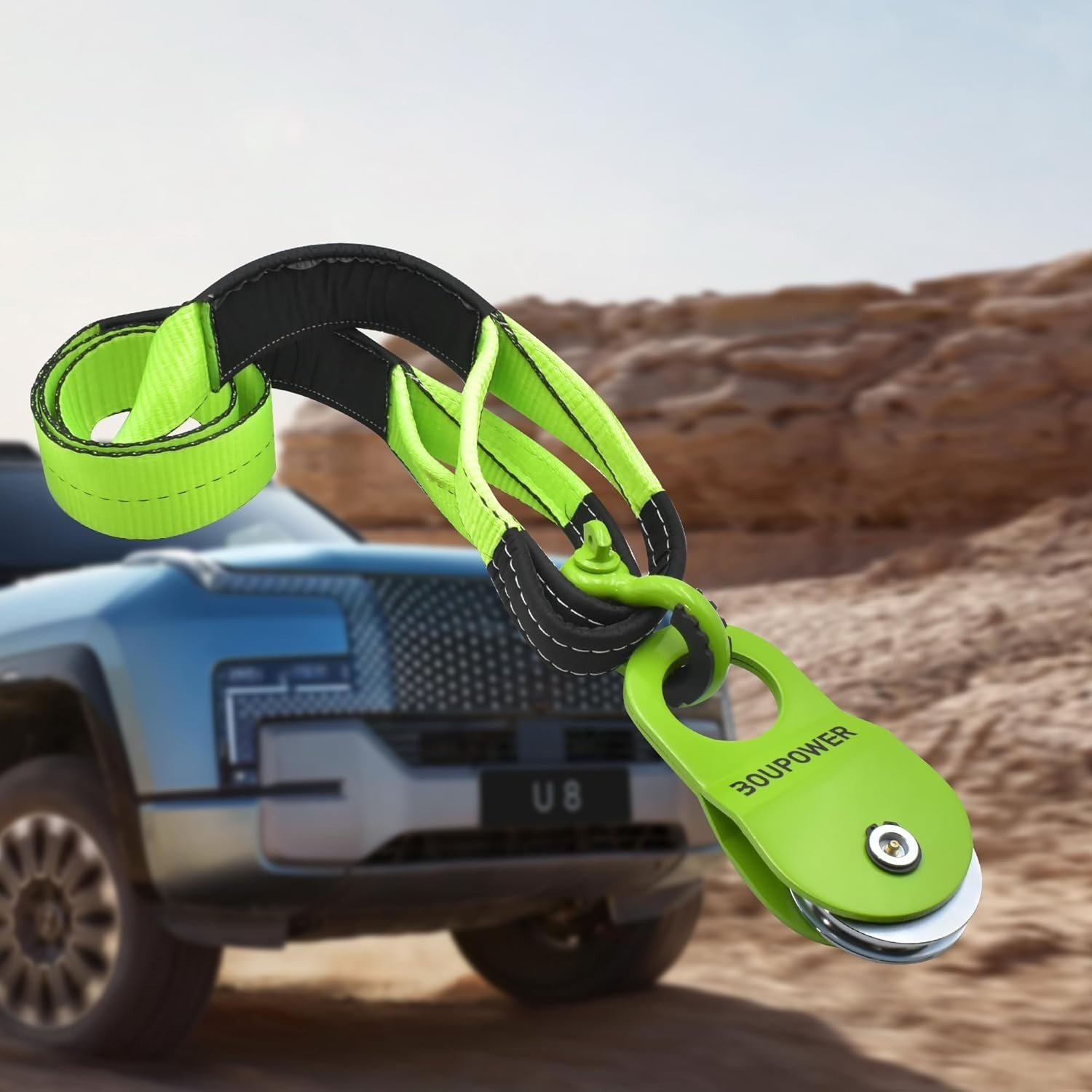 Off Road Snatch Recovery Kit, 10 Ton Heavy Duty Snatch Block Pulley with 3" x8'