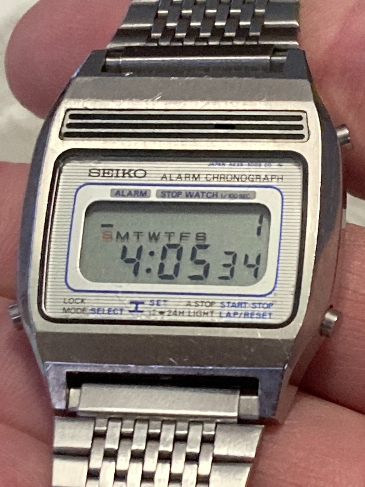 Vintage Seiko LCD A639-5000 Alarm Chronograph Men's Digital Watch 1980s Working!