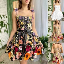 Women's Floral Embroidered Mesh Mini Dress Fit & Flare Party Prom S-XL