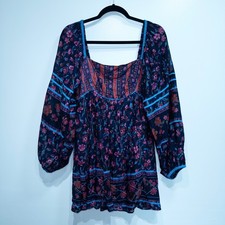 Free People Midnight Blue Floral Endless Afternoon Smocked Mini Dress Medium