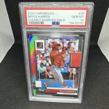 2022 PANINI CHRONICLES CLEARLY DONRUSS 39 BRYCE HARPER GOLD - 2/10 POP 1