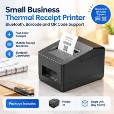 Black Thermal POS Receipt Printer, Bluetooth Connection, 57mm Paper, Fast Output