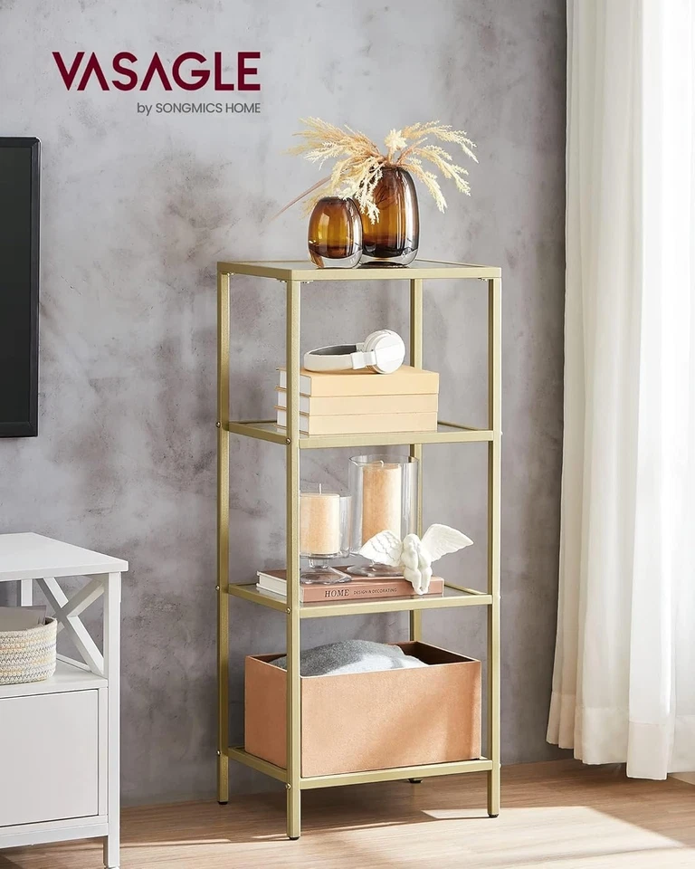 Sleek 4-Tier Glass Bookshelf with Metallic Gold Frame - Versatile Display Unit - image 4 of 4
