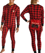 Lazy One flap jack buffalo plaid pajamas bear cheeks red,black Women/Men Ones~M