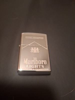 Silver Colored Marlboro Lights Flip Top Wick Lighter