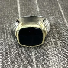 DAVID YURMAN ONYX RING STERLING AND 14 Kt GOLD SZ 7