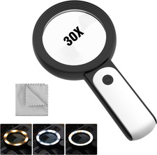 Magnifying Glass with Light, 30X Handheld Large Magnifying Glass 18LED 3 Modes I