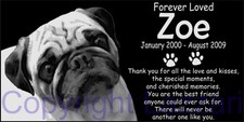 Personalized Pug Pet Dog Memorial 12"x6" Custom Engraved Granite Grave Marker