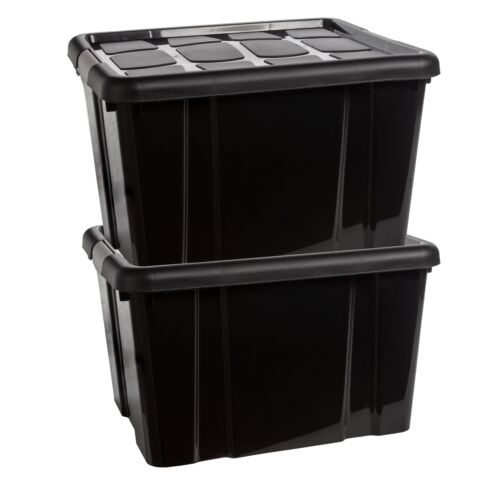 Aufbewahrungsbox Deckel 4 Stk. 16L Kunststoffbox Stapelbox Regalbox schwarz - Bild 1 von 4