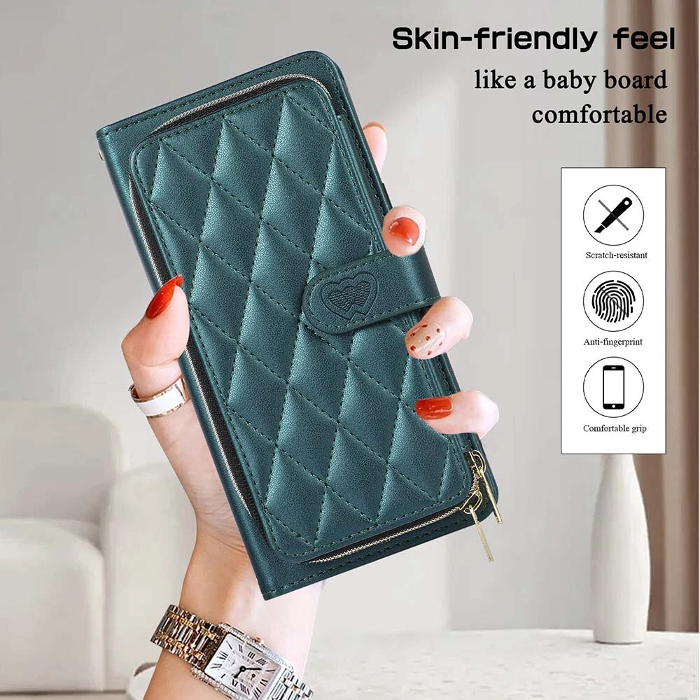 Durable Leather Zipper Flip Wallet Case for iPhone 15 Pro Max 14 13 12 11 XR