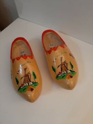 Holland Wooden Shoes Dutch Clogs Windmill Painted Wood Netherlands 35/36 