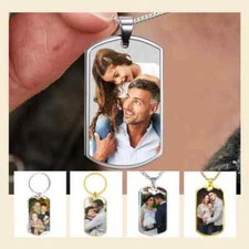 Personalized Picture Necklace Engraved Photo Text Necklace Dog Tag Keychain Gift