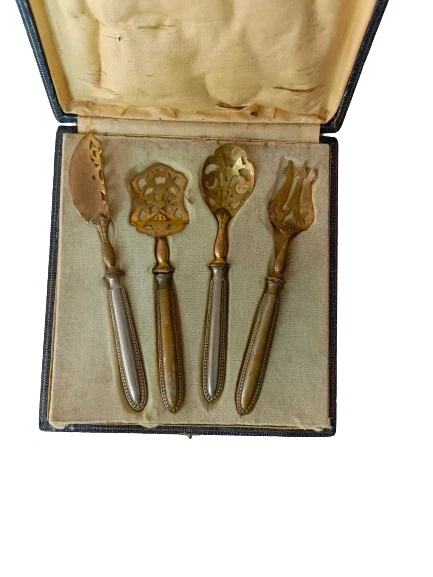 4 cubiertos de metal color dorado plateados chapados en oro rellenos SERVICIO DE CABALLOS - antiguos Foto 3 de 4