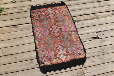 Türkischer Kelim Teppich 19 Zoll x 35 Zoll Handgewebt Sivas Mini Cicim Kelim ...
