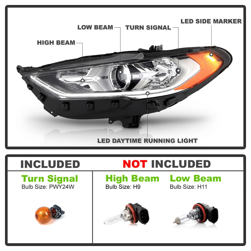 Ford Fusion 2017-2020 tipo halógeno con faros proyectores LED DRL faros Foto 2 de 4
