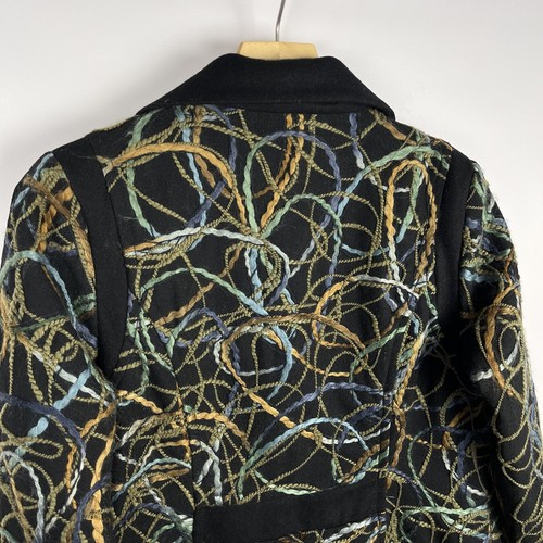 Chaqueta de abrigo de lana Galliano multicolor abstracto bordado de lujo talla L - Imagen 14 de 16