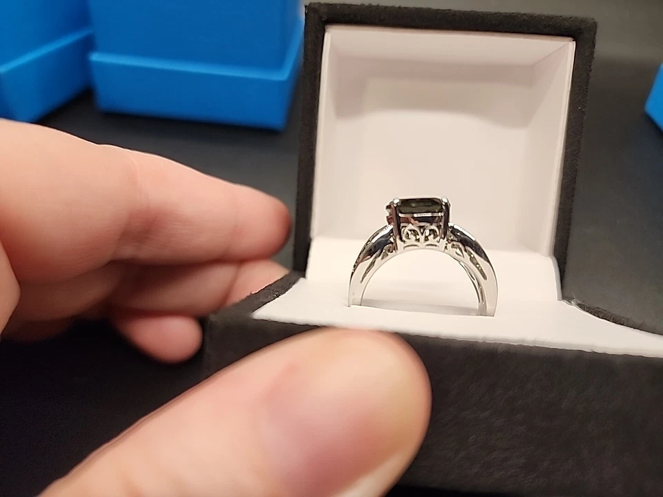 Green Moldavite Rhodium Over Sterling Silver Ring 3.80ctw Size 9 NEW JTV - Image 3 of 4