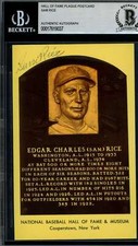 Sam Rice Beckett BAS Signed Gold Hall of Fame Plaque Autograph