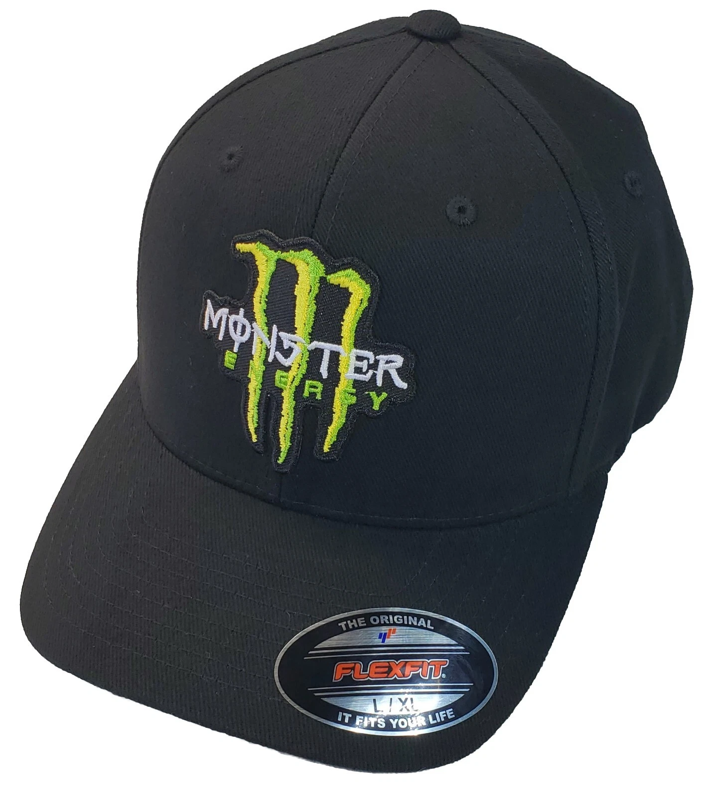 Monster Energy Patch Flexfit 6377 Brushed Twill Hat / Black L/XL 7 1/8" - 7 5/8"