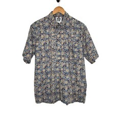 Vintage Hilo Hattie Mens Floral Pineapple Hawaiian Popover Shirt Sz Large Blue
