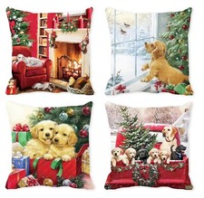 Christmas Holliday Decorations Pillow Covers with Dogs 18''x18'' - Set of 4