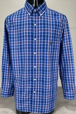 Chaps Long Sleeve Easy Care Twill Shirt Sz M Blue Purple Plaid Soft 55