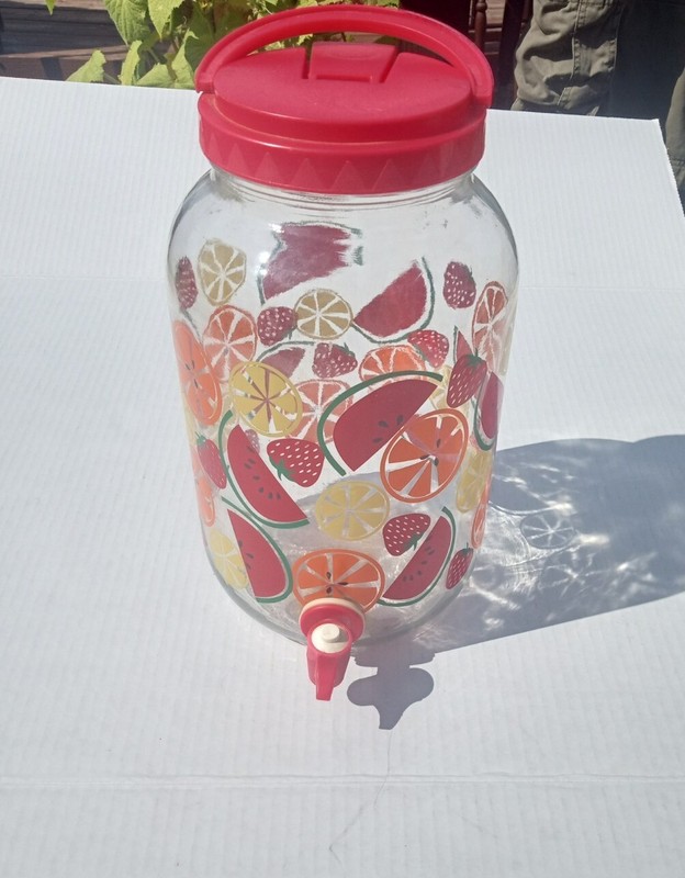 Vintage Sun Tea Glass Beverage Dispenser Jar Jug 1 Gal. Tutti Fruity 