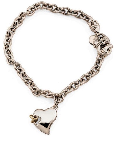 SCOTT KAY 7.5" 16g Sterling Silver Heart 14k Gold Rings Charm Bracelet Women NWT - Picture 5 of 14