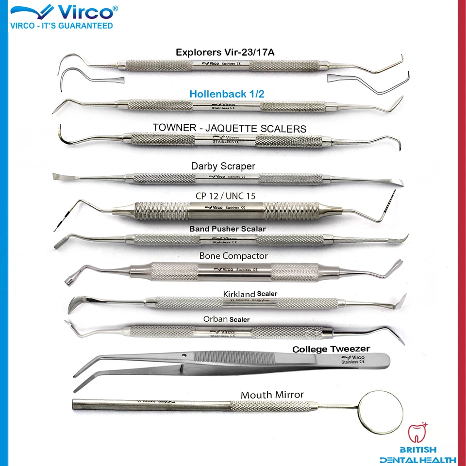 VIRCO UK Dental Tooth cleaning kit Calculus Plaque Floss Remover Dentist tools Scraper