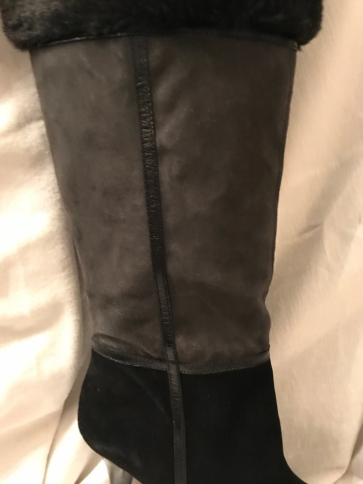 Botas de gamuza B. Makowsky para dama con detalle de piel sintética negras/grises 8,5 M PVP $185 NUEVAS EN CAJA Foto 3 de 4