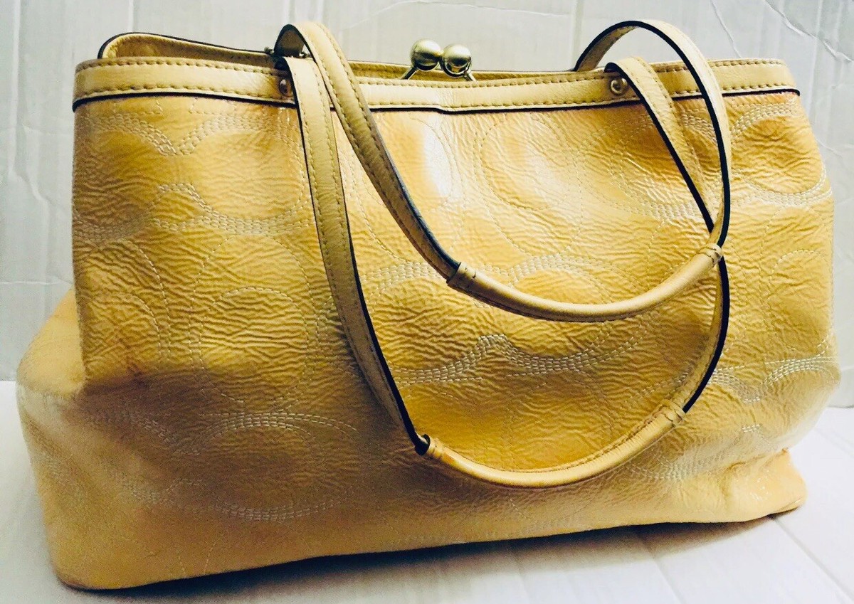 YELLOW COACH SIGNATURE MID FRAME SHOULDER TRAVEL HOBO TOTE