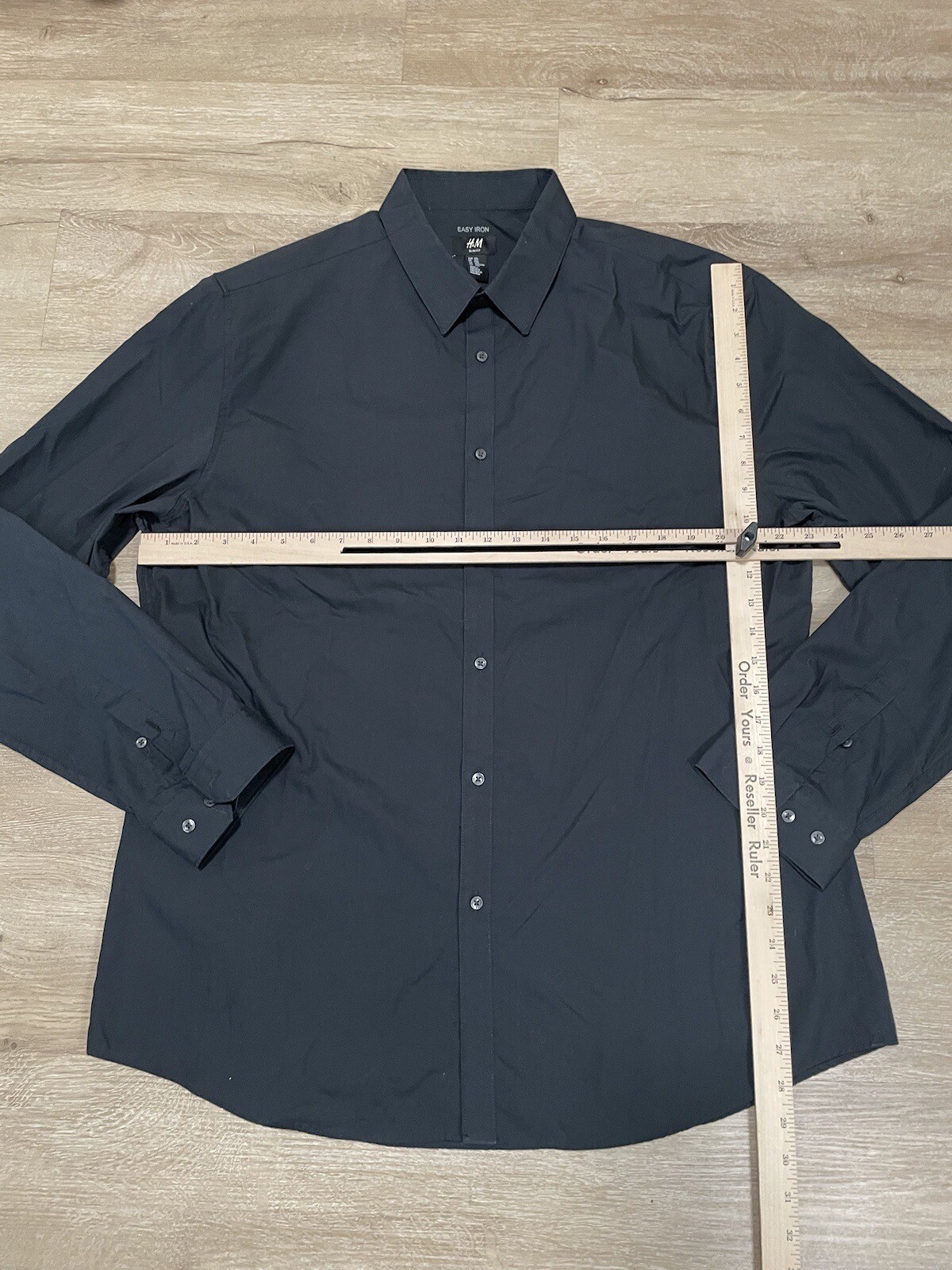 Men’s H&M Button Down Shirt Adult Sz 2XL Black Easy Iron Solid Long