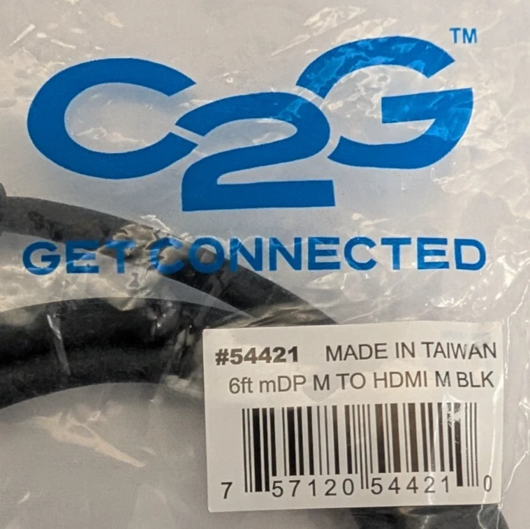 Mini DisplayPort to HDMI Cable – 6ft M/M Adapter Cord | 1080p Black, C2G (54421) - Image 3 of 3