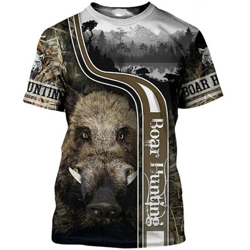 Camo Hunting Animals Wild Boar Women Men T-Shirt 3D Print Short Sleeve Tee Tops - Picture 27 of 37