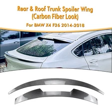 2x Rear Trunk Spoiler Lip Wing +Middle Lid For BMW X4 F26 2014-2018 Carbon Look